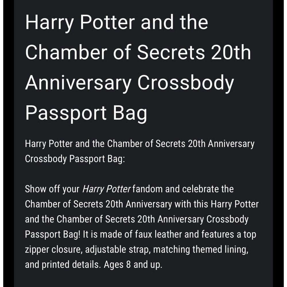 Harry Potter Chamber of Secrets 20th Crossbody Passport Bag - Picture 6 of 6
